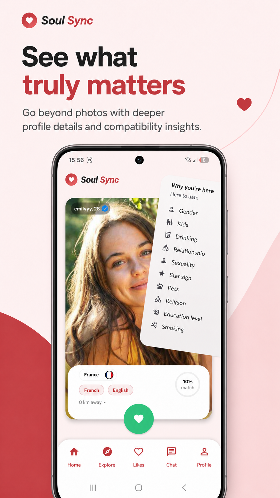 SoulSync profile details and compatibility screen
