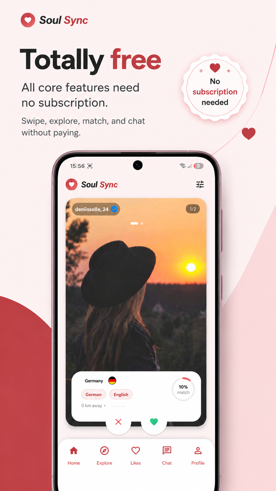 SoulSync free dating app discovery screen